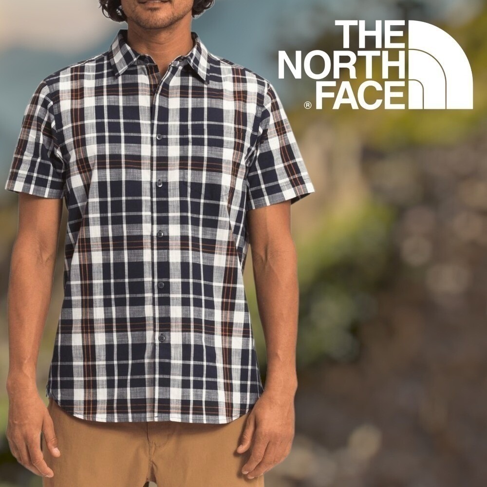 The North Face Mens Short Sleeve Hammetts Shirt II Aviator Navy Plaid Large